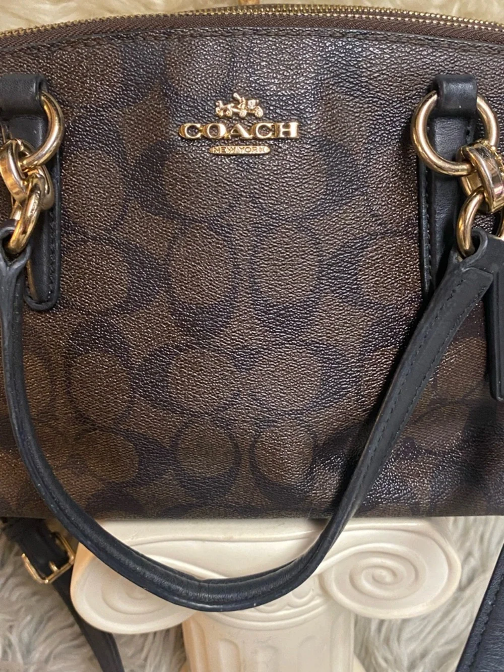 Coach Signature Mini Bennett Satchel Brown Black Gold Hardware Crossbody - Picture 2 of 16